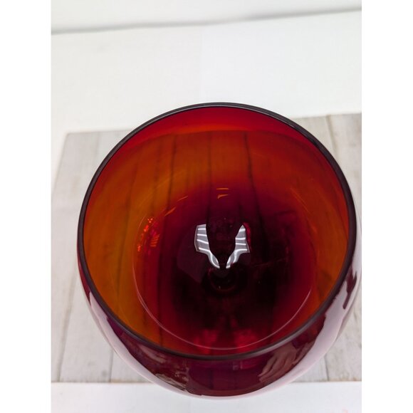 Vintage Red Crystal Wine Glass Balloon Blown Glass Long Stem 9 1/2" - Picture 5 of 6